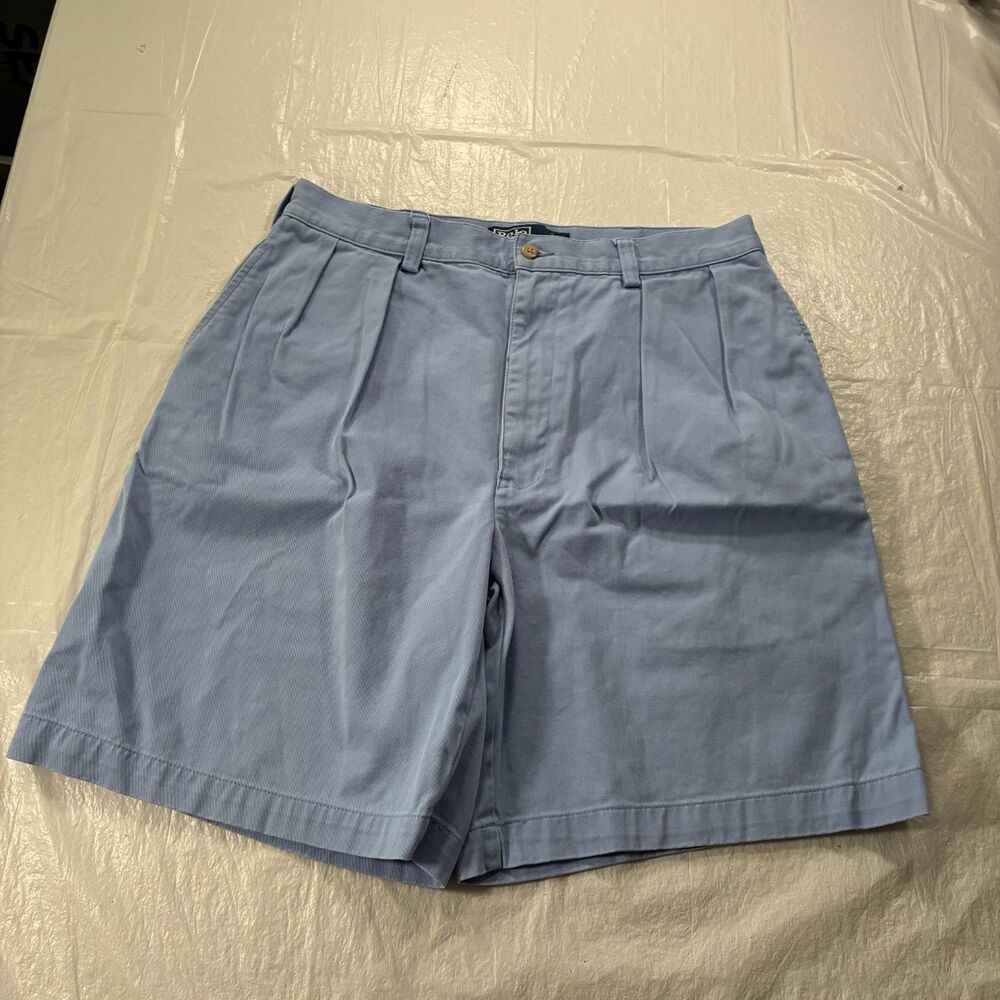 Vtg Polo Ralph Lauren Tyler Short Men 34 Blue Oxford Cotton Pleated Chino Preppy